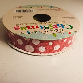 Ribbon make A Christmas parts for holiday projects- 1 Roll of -5/8" X 5 yd - Red W White Dote