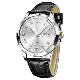 OLEVS Leather Watches for Mens Watches Men White Diamond Dial Black Leather Watch Quartz Analog Dress Casual Classy Luxury Waterproof Watches for Men relojes para Hombres