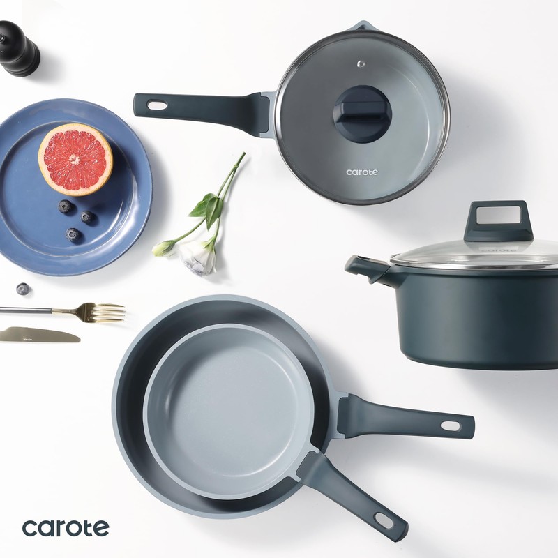 CAROTE 14 Pcs Ceramic Cookware Set, Pots and Pans Set