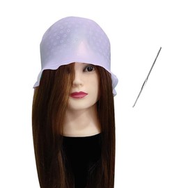 1 Pc White Reusable Silicone Hair Coloring Highlighting Cap, Hair Dyeing Cap for Hair with Hook for Hair Coloring Salon Hairdressing Tool