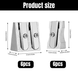 12 Pcs Metal Pencil Sharpener, Pencil Sharpeners, 6pcs Double Hole & 6pcs Single Hole Handheld Manual Sharpening Blade Sharpener for Kids Students Office School Supplies