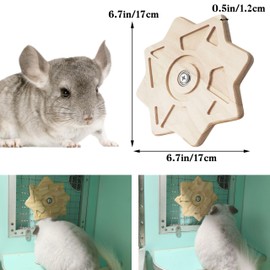 Jevnd Rotating Natural Wood Chinchilla Chew Toys for Teeth, Interactive Enrichment Toys, Hanging Exercise Chinchilla Toys for Cage for Playtime, Spinner Cage Accessories Wheel (Square)