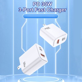 PD30W Dual Fast Charging Plug, PD3.0 Fast Charging Protocol, High-efficiency, Multi-device Charging, Lightweight and Compact, Intelligent Recognition, Fast Charging for All Systems, For iOS and Android, Safety Protection