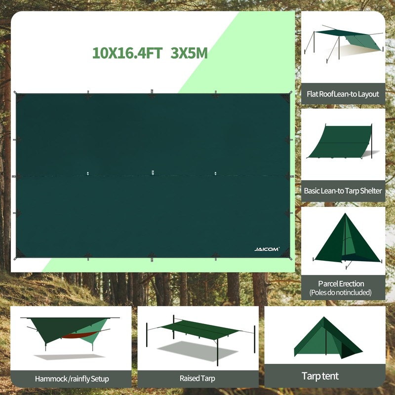 JAICOM Waterproof Camping Tarp - 10X16.4ft Hammock Rain Fly, Ultralight