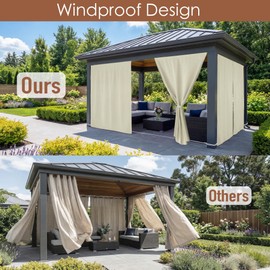 RYB HOME No-Rod Windproof Outdoor Curtains for Patio Waterproof with Adhesive Tape & Back Tab Bottom, Sun Blocking Privacy Curtains with Rope for Gazebo Porch Pergola, Beige, W 52 x L 96, 2 Panels