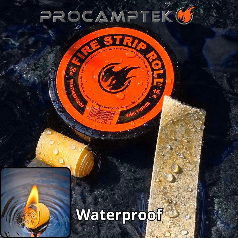 Procamptek Fire Strip Roll 55-feet Weatherproof Waxed Fire Starter Tinder