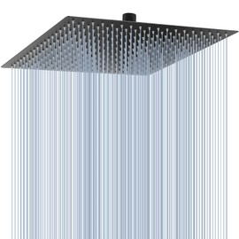 Voolan Oversize Rain Shower Head - High Flow Square Rainfall Showerhead - Waterfall Full Body Coverage - Universal Ceiling or Wall Mount (16 Inch, Matte Black)