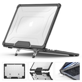 HXCASEAC Case Compatible with MacBook Air 13.6 inch Case 2025 2024 2022 / M4 M3 M2, Anti-Scratching Protective Hard Cover with Foldable Stand A3240 A3113 A2681 - Black