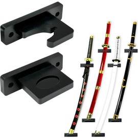 Elifinds Vertical Katana Wall Mount Holder Adjustable Samurai Sword Wall Hanger Sword Collection Slanted Display for Cosplay Blade Tanjirou Zoro Wakizashi Ninja Tanto Spear (1-Tier)