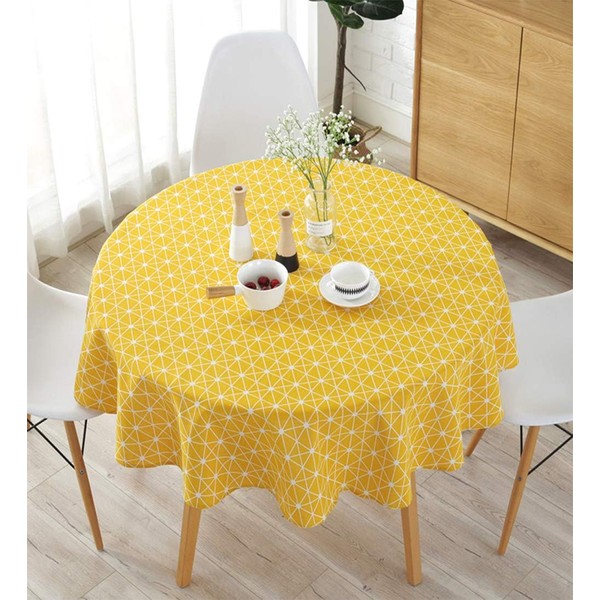 meioro Rustic Yellow Tablecloth Round Washable Wrinkle Free Dust Resistant