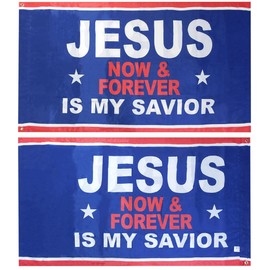Jesus Is My Savior Now & Forever Blue Premium Quality Heavy Duty 100D Double Sided Woven Poly Nylon Flag 3x5 3'x5' Banner Sleeve & Grommets
