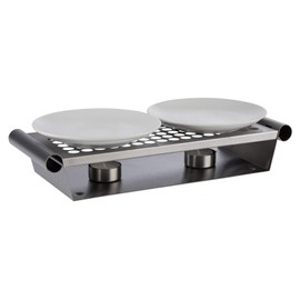 APS Food warmer, plate warmer, stainless steel Food warmer, 2 flames, matt polished, 13.5 x 34.5 cm, height 6.5 cm