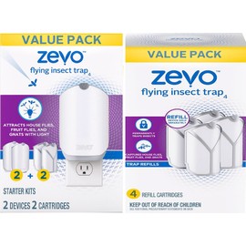Zevo Flying Insect Trap, Fly Trap Captures Houseflies, Fruit Flies, and Gnats (2 Device & 6 Cartridge)