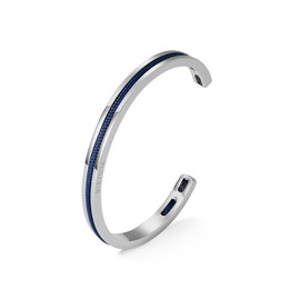 BTEYIVTA Handmade Minimalist Cuff Bracelet with Lucky Nautical Rope Inlaid Stainless Steel Cuff Unique and Stylish Bangle For Men And Women (Silver-Blue, S/M)