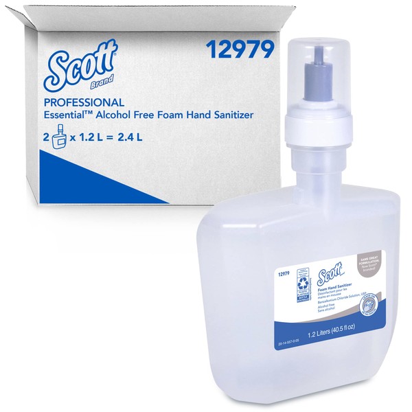 Scott® Foam Hand Sanitizer (12979), Alcohol Free, Clear, Unscented, 1.2 L Cassette for Electronic Dispenser, 2 / Case