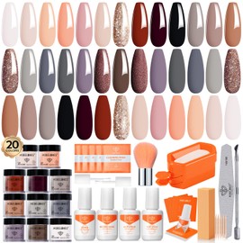 modelones Modelones Dip Powder Nail Kit Starter, 20 Colors Pink Orange Dipping Powder Liquid Set Base&Top Activator for French Nail Art Salon DIY Kit