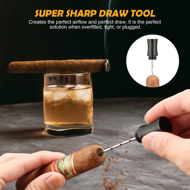 TISFA Cigar Draw Enhancer Tool, 3-in-1 Cigar Punch Set with