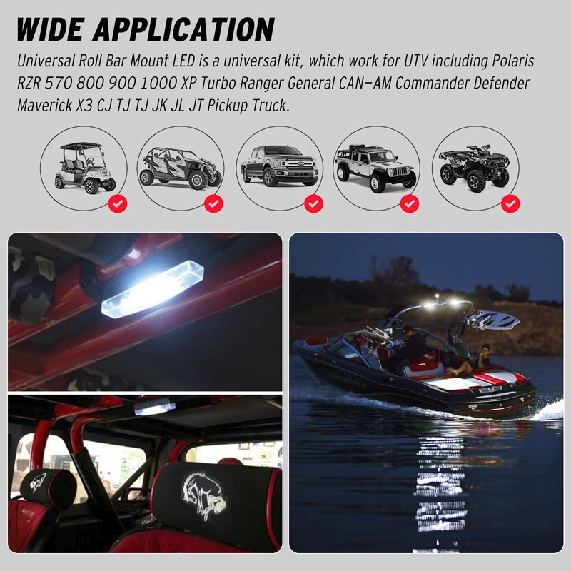 YCHOW-TECH UTV Interior Light Universal Roll Bar Mount LED Light