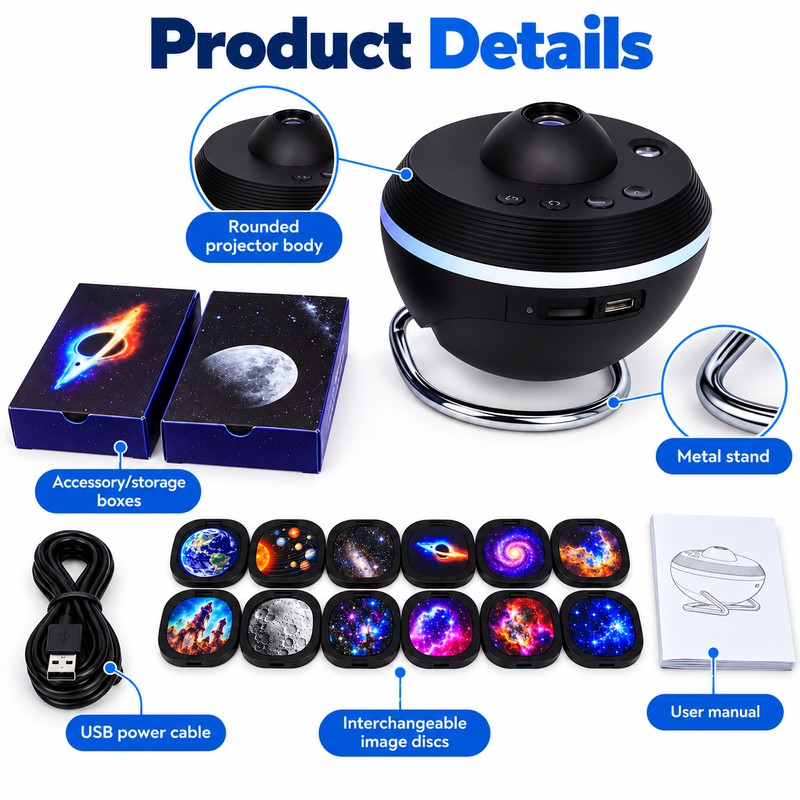 13-in-1 Galaxy Projector for Bedroom – Rotating Ultra-Clear Space &