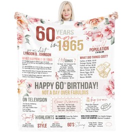 KOKEYIDR 60 Year Old Birthday Gifts for Women, 60th Birthday Gifts Blanket 60"X50", 1965 Birthday Gifts for Women, Gifts for 60th Birthday Women Mom Wife, 60th Birthday Decorations Gifts for Women