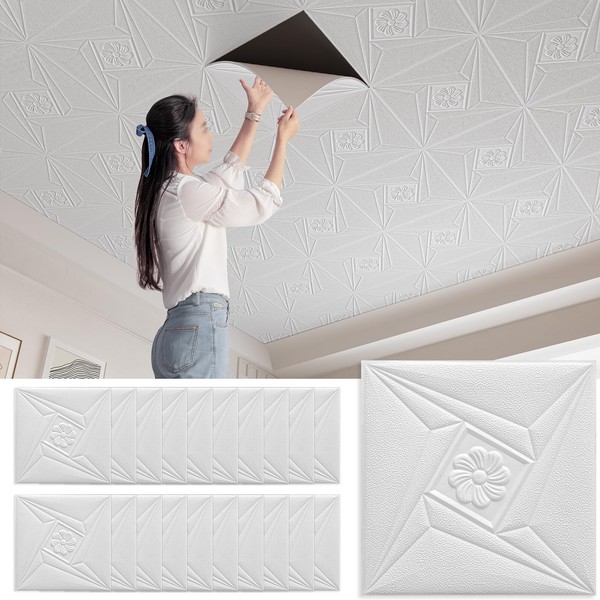 PVC Peel and Stick Ceiling Tiles, Pack of 20, Covering