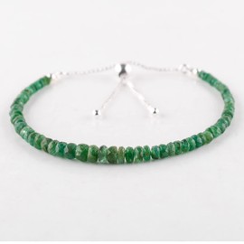 Natural Emerald Gemstone Beads Bolo Bracelet, Adjustable Slider Chain, Energy Stones, Chakra Healing Crystals, Silver Plated, Gift for Women, Birthstone, Gemstones Jewelry,10 inch