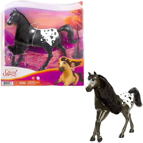 Spirit Untamed Herd Horse (Approx. 8-in), Moving Head, Black Pinto with Long Black Mane & Playful Stance, Great Gift for Horse Fans Ages 3 Years Old & Up