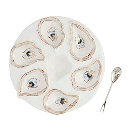 Mud Pie Oyster Server Set; server 10 1/2" dia | spoon 5 1/2"