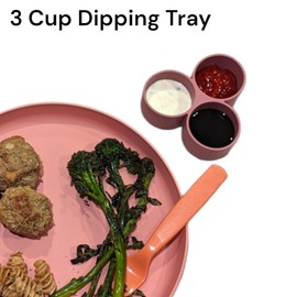 Happy Heart Goods Silicone 3 Cup Dipping Tray for Sauces, Condiments, Dips, Baby Food, Butters and more. Shatterproof and Reusable Toddler Sauce Dipping Cup, Ramekin, Portion Container, Tray