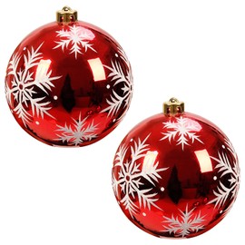 2 Pcs Christmas Baubles Red 15cm Christmas Baubles Extra Large Christmas Baubles Christmas Hanging Ball Ornaments with Snowflake Pattern Shatterproof Christmas Balls for Christmas Tree Decoration