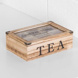 Farmers Market Vintage Wooden 6 Compartment Tea Bag Storage Caddy Box