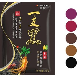 10 PACK Shampoo Tinte Instantáneo - Cubre Canas Naturalmente en tan solo 15 min. Jengibre shampoo con tinte paquete con 10 sobres de 30 grs c/u (negro