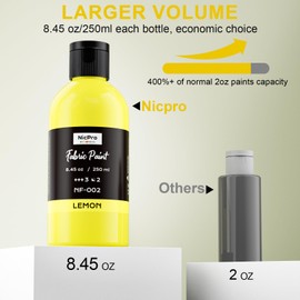 Nicpro Yellow Fabric Paint for Furniture, 8.45 oz (250 ml) Fabric Paint for Clothes Permanent, Soft Rich Pigment Non-Toxic Textile Paint for Fabric DIY Crafts, T-shirt, Shoes Leather Jeans for Kid Adult