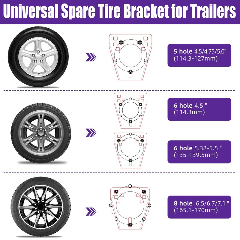 Qualward Spare Tire Mount Bracket for Trailer & Carrier -