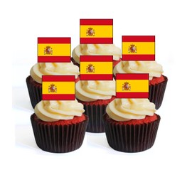 24 Spanish Flag Wafer Cupcake Toppers, Spain Edible Premium Thickness Sweetened Vanilla, Wafer Card Cupcake Decorations