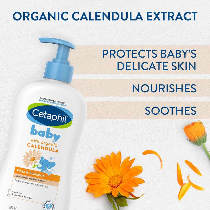 Cetaphil Baby Calendula Wash and Shampoo 400ml, for Baby's Sensitive