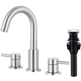 FGKQ Brushed Nickel Bathroom Faucet 3 Hole, 8 inch Widespread Bathroom Faucets for Sink 3 Hole Brushed Nickel with Pop-Up Drain & Water Supply Lines