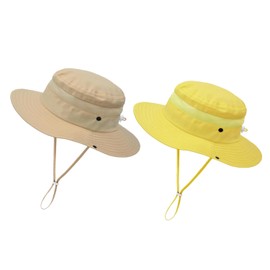 Outdoor Kids Sun Hat for Boys Girls Toddler - UPF 50+ Wide Brim Bucket Hat Quick Dry Foldable Breathable Fishing Safari Hat (US, Age, 6 Months, 24 Months, Yellow+Beige)