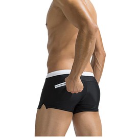 Top Spot Apparel Men's Square Cut Swim Trunks and Drag Suit, Back Pocket (M, Black)