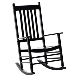 Outsunny Outdoor Rocking Chair, Patio Rocking Chair with Smooth Curves, High Density Wooden Rockers for Lawn Garden Porch, Supports Up to 350lbs, Black