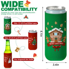 8 Pieces Christmas Beer Can Coolers Sleeves Xmas Slim Can Sleeves Neoprene Insulated Beverage Drink Sleeves Reusable Skinny Can Insulator Covers Christmas Drink Holder Protective Sleeves for Party