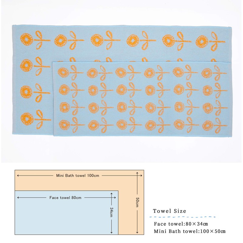 Kosugizen Nordic Flower Mini Bath Towel, Set of 2 Patterns,