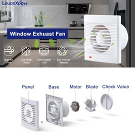 LouanXpert 6 Inch Bathroom Exhaust Fan, 188CFM Bathroom Extractor Ventilation Fan Glass and Wall Mount Exhaust Fan with Check Valve, LED Indicator for Attic Garage