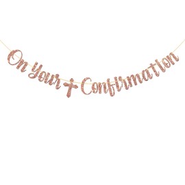 MonMon & Craft On Your Confirmation Banner/Engagement/Bride to Be Banner/Wedding/Bachelorette Party Decorations Supplies/Rose Gold Glitter