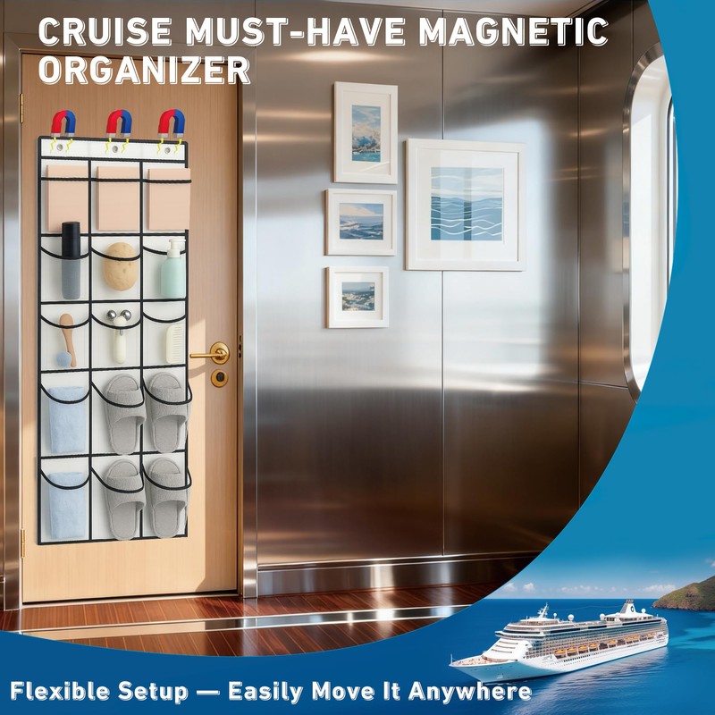 HYTWEDO Cruise Magnetic Door Organizer with Hooks, 15 Large Pockets,