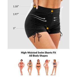 Women Swim Shorts High Waisted Swimsuit Shorts Tummy Control Bathing Suit Bottom Plus Size Boyshorts Black XL