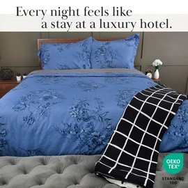 Southshore Fine Living, Inc. Twin Size Bedding Comforter Set, Down Alternative Floral Comforter with Matching Pillow Sham, Bedspread Coverlet Set for Twin/XL Bed, Reversible Bed Ensemble, Blue & White