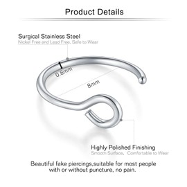 VCMART Fake Nose Ring Hoop Faux Fake Nose Ring Piercing Nose Cuffs for Non Pierced Nose Clip on Nose Ring Jewelry for Women Men Silver