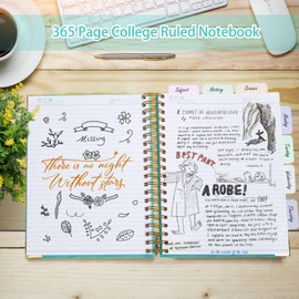 Spiral Notebook, 365 Page Hardcover Leather Notebook Journal, Large B5 Lined Journal for Women Men, College Ruled Notebooks for Work School, Journals for Writing, 24pcs Index Tabs, 8" x 10", Teal