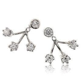 Sovats Two Way Earring For Women Set With White Cubic Zirconia 925 Sterling Silver Rhodium Plated - Simple, Stylish Front And Back Earrings&Trendy Nickel Free Earring